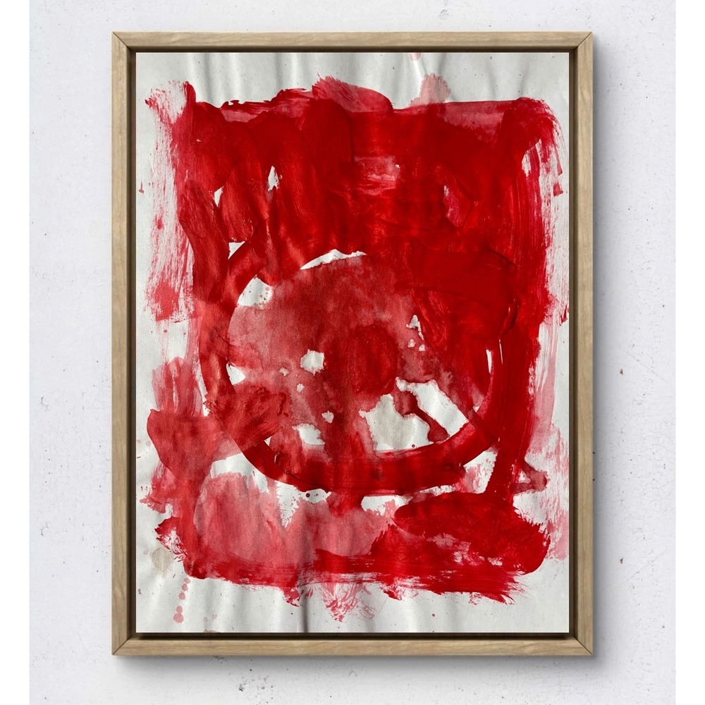 Original Red Abstract Expressionist Painting 8.5x11 Textured Art on Paper